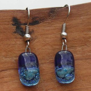 Silver Blue Glass Drop Earrings (Chile) Global Crafts Earrings