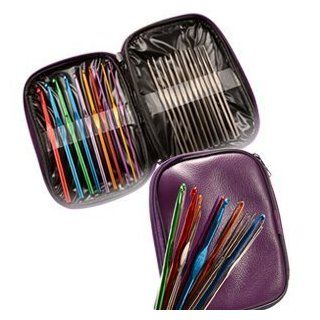 Adored   22 Multi colour Aluminum & Steel Crochet Hooks Needles Yarn Weave Knit Craft Set In Case Toys & Games