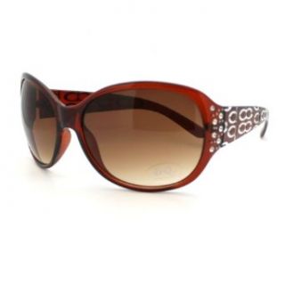 Brown DQ Women's Rhinestone Oversized Dragonfly Round Sunglasses Clothing
