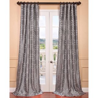 Romanian Silver Embroidered Faux Silk Curtain Panel EFF Curtains