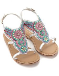 Monsoon Girls Pretty Beaded Sandal Size US 4.5 Shoe Silver Shoes