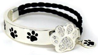 Silver Dog Paw Print Swarovski Elements Double Strand Leather Bracelet with Paw Print Charm in a Gift Box by Jewelry Nexus "Whoever said you can't buy happiness forgot about puppies." Jewelry Nexus Jewelry