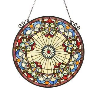 Tiffany Style Victorian Round Design Stained Glass Window Panel