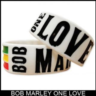 Bob Marley One Love Designer Rubber Saying Bracelet (White) Clothing