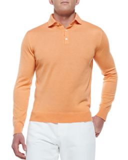 Mens Cashmere Long Sleeve Polo, Orange   Isaia   Orange (MEDIUM)