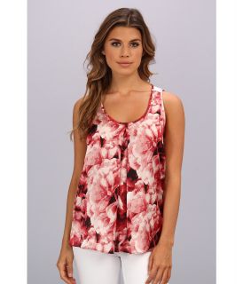 Adrianna Papell Sleeveless Tank w/ Floral Motif Solid Knit Back Womens Sleeveless (Pink)