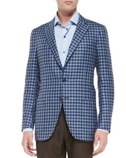 Mens Exploded Check Jacket, Blue/Brown   Isaia   Blue (41L)