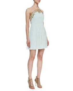 Womens Feather & Chiffon Grecian Cocktail Dress   Phoebe by Kay Unger   Mint