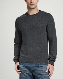 Mens Contrast Tipped Cashmere Pique Sweater, Gray   Gray (X LARGE)