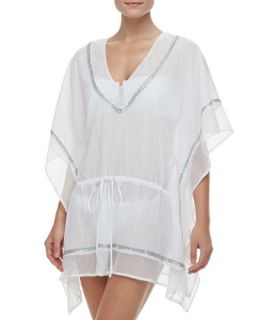 Womens Global Chic Embellished Voile Caftan Coverup   La Blanca   White (LARGE)