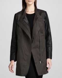 Womens Water Repellent Coat with Leather Sleeves   Bagatelle   Charcoal/Black