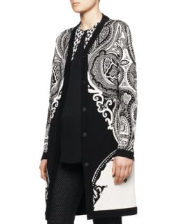 Womens Intarsia Knit Paisley Duster Coat   Etro   Black/White (46/12)