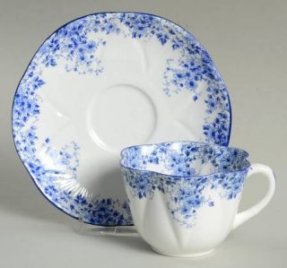 Shelley Dainty Blue Flat Cup & Saucer Set, Fine China Dinnerware   Dainty Shape,