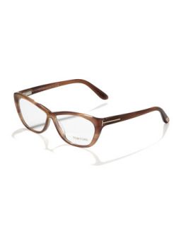 Crossover Cat Eye Fashion Glasses, Shiny Brown/Rose Golden   Tom Ford   Srp