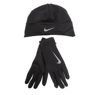 Nike Black running beanie hat and gloves set