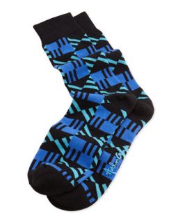 Mens Geometric Pattern Knit Socks, Black   Arthur George by Robert Kardashian  