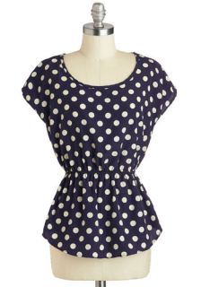 Working for the Weekdays Top in Navy Dots  Mod Retro Vintage Short Sleeve Shirts