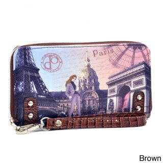 Paris Print Studded Zip around Wallet