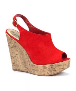 Red Suede Effect Cork Wedges
