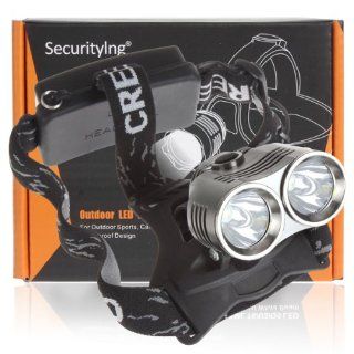 SecurityIng 2 x CREE XM L T6 LED 3 Mode 1800LM Headlamp, CREE LED Lamp Headlight with Adjustable Base (No Battery)