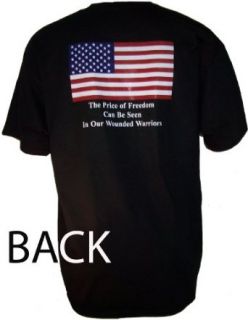 THE PRICE OF FREEDOM CAN BE SEEN IN OUR WOUNDED WARRIORS Mens BACK Print T Shirt. $10 American Vet donation per shirt (Medium, Black) Clothing