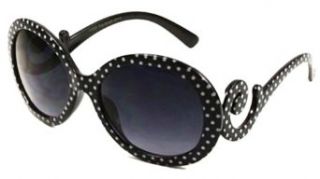 Round Oversized Celebrity Inspired Baroque Swirl Curly Sunglasses   Several Colors Available (BLACK W/ DOTS) Clothing