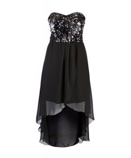Lovedrobe Black Sequin Chiffon Dip Hem Dress