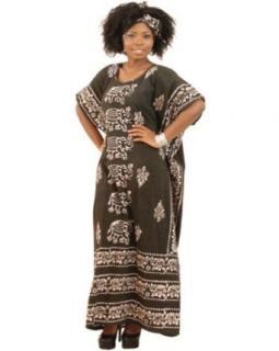 Egyptian Elephant Caftan Kaftan with Matching Headwrap   Available in Several Fashion Colors (Avocado) Dresses