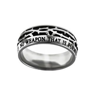 Christian Mens Stainless Steel 10mm Abstinence Crown of Thorns "No Weapon That is Formed Against You Shall Prosper" Isaiah 5417 Comfort Fit Chastity Ring for Boys   Guys Purity Ring Jewelry