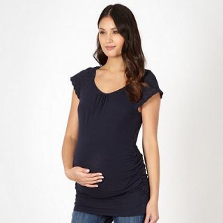 Red Herring Maternity Navy broderie sleeve maternity top