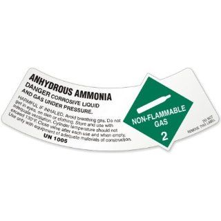 Anhydrous Ammonia   Danger Corrosive Liquid And Gas Under Pressure   Harmful If Inhaled. Avoid Breathing Gas   Cylinder Temperature Should Not Exceed 130 F   UN 1005, Vinyl Labels (Unlaminated), 25 Labels / Pack, 5.25" x 2" Industrial Warning Si