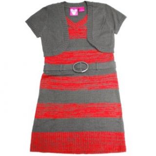 Derek Heart Girls Size 7 14 Shrug Stripe Sweater Dress (Large (14), Red) Clothing
