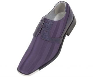 Viotti Mens Purple Dress Oxford with Striped Satin and Exotic Print Trim with Silver Tip Style 17 Purple  049 Shoes