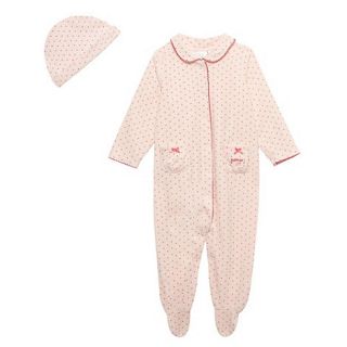 J by Jasper Conran Designer pink spot collar sleep suit with matching hat