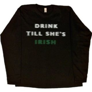 WOMENS LONG SLEEVE T SHIRT  BLACK   SMALL   Drink Til Shes Irish   Funny St Patricks Day   Blurry Drunk Letters Clothing