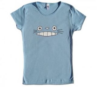 Cheshire Totoro Face   Fitted Baby Doll Tee   Blue / Girly T shirt (X Large) Otaku T Shirts Clothing