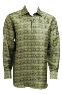 CDS Men's 100% SILK YARN DYED SHIRTS 2100 Green Rectangle at  Mens Clothing store