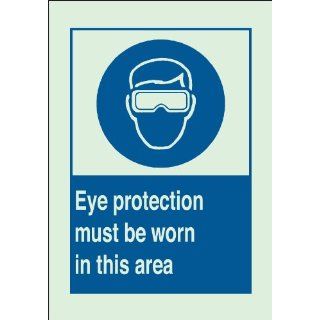 Brady 90644 Glow In The Dark Plastic Brady Glo Personal Protection Sign, 10" X 7", Legend "Eye Protection Must Be Worn In This Area (with Picto)" Industrial Warning Signs