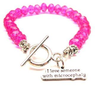 I Love Someone With Microcephaly Hot Pink Crystal Beaded Toggle Bracelet Charm Bracelets Jewelry
