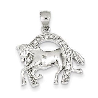 Sterling Silver Horse & Horseshoe CZ Pendant Jewelry