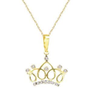 Diamond Fascination 14K Yellow Gold Diamond Accent Princess Crown Pendant w/ 18 Inch Chain Jewelry
