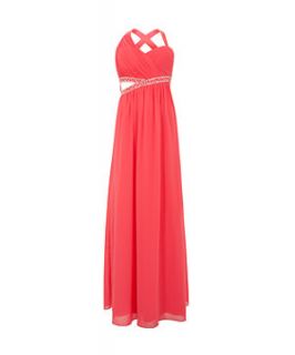 Pink Embellished Cut Out Side Maxi Prom Dress