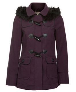 Purple Faux Fur Hooded Duffle Coat