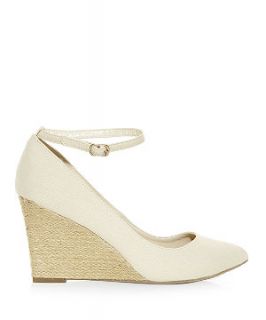 Stone Canvas Ankle Strap Pointed Wedges