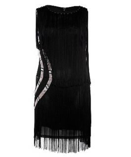 Samya Black Sleeveless Tassel Dress