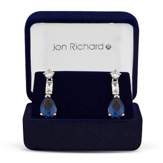 Jon Richard Baguette and blue cubic zirconia peardrop earring
