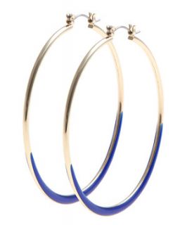 Blue and Gold Enamel Tip Hoop Earrings