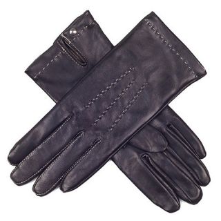 Paris by Isotoner Black hand stitch leather gloves with luxurious silk lining