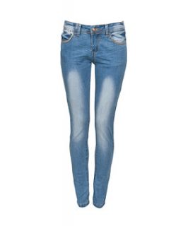 Blue Faded Denim Chain Pocket Skinny Jeans