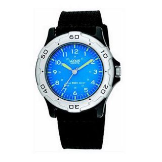 Lorus Kids round blue dial with black strap watch